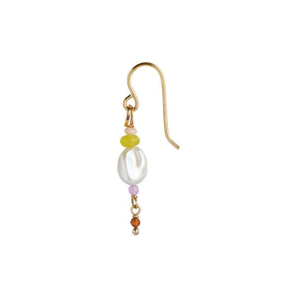 STINE A ØRERING, PETIT BAROQUE PEARL EARRING GOLD WITH CANDY STONES, SOFT LIME