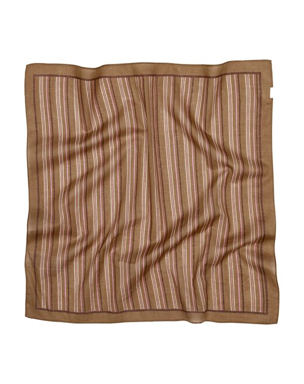 BECK SÖNDERGAARD TØRKLÆDE, SCALLOPIA STRIPED COTTA SCARF, WOOD THURSH BROWN