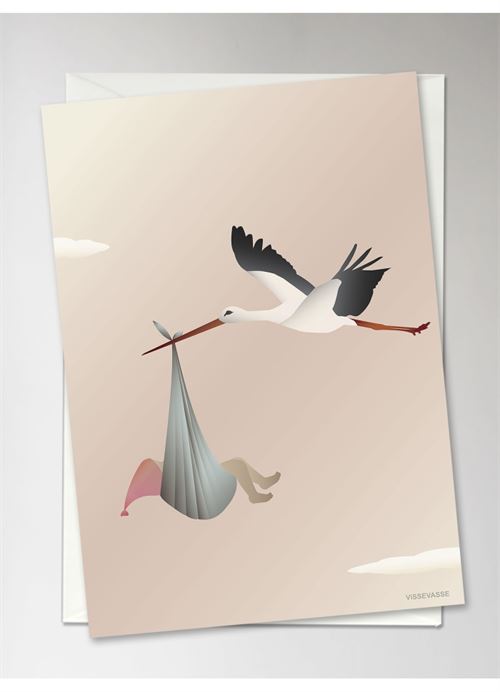 VISSEVASSE KORT, THE STORK GREETING CARD