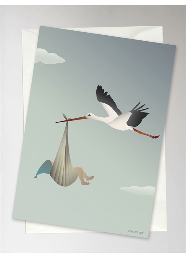 VISSEVASSE KORT, THE STORK GREETING CARD