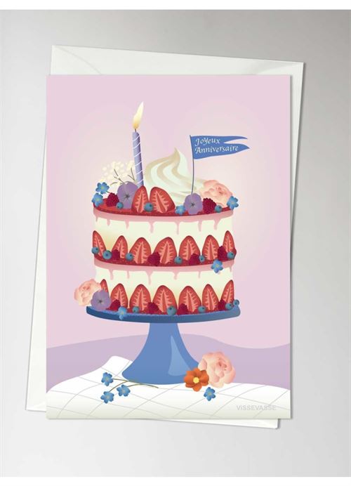 VISSEVASSE KORT, JOYEUX ANNIVERSAIRE GREETING CARD