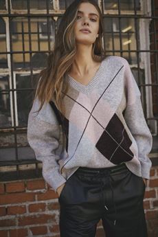CO`COUTURE STRIK, MAJACC CHECK V-KNIT, MID GREY