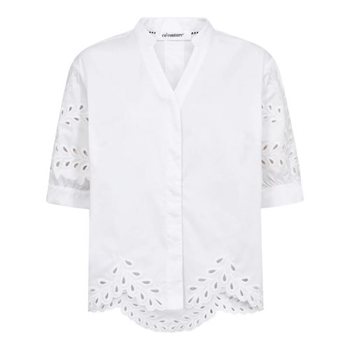 CO`COUTURE SKJORTE, POPPYCC EMB. V-SHIRT, WHITE