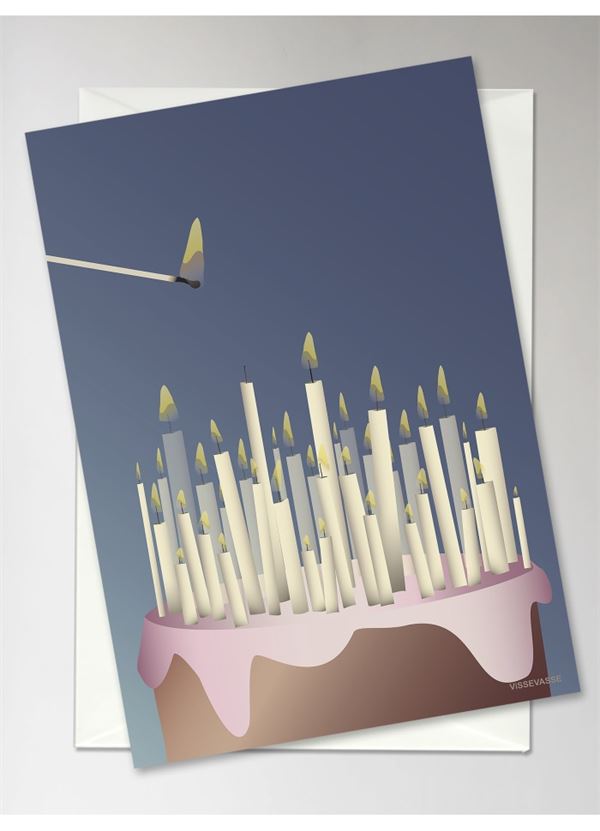 VISSEVASSE KORT, CAKE WITH CANDLES GREETING CARD