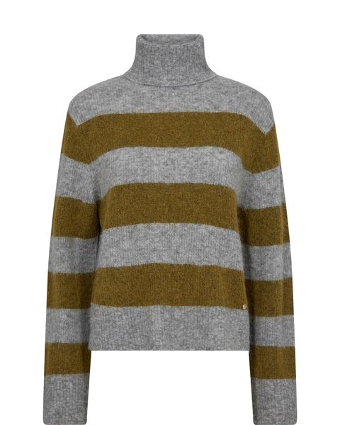 MOS MOSH STRIK, MMAIDY THORA STRIPE ROLLNECK KNIT, FIR GREEN