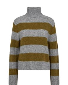 MOS MOSH STRIK, MMAIDY THORA STRIPE ROLLNECK KNIT, FIR GREEN