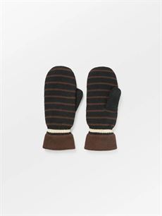 BECK SØNDERGAARD LUFFER, THIN STRIPED EMERALD MITTENS, BLACK