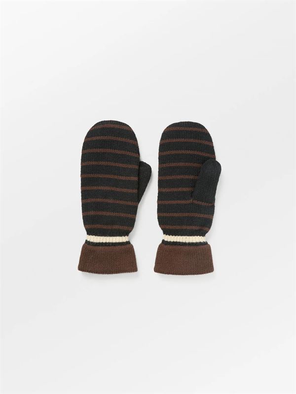 BECK SØNDERGAARD LUFFER, THIN STRIPED EMERALD MITTENS, BLACK