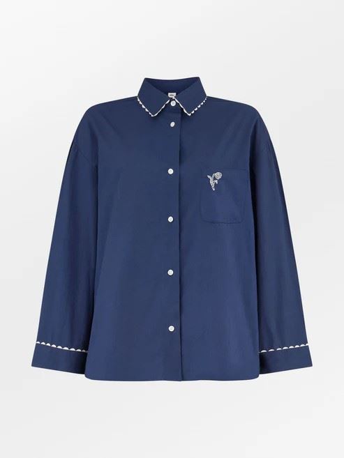 BECK SÖNDERGAARD PYJAMASSKJORTE, MAXI SIDE PYJAMAS SHIRT, NAVY BLUE