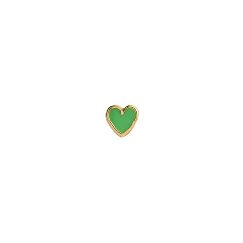 STINE A ØRERING, PETIT LOVE HEART GRASS GREEN ENAMEL GOLD