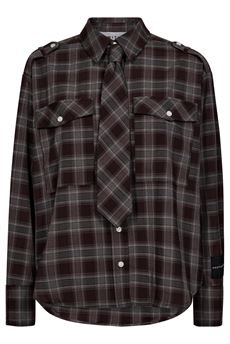 HAUTE L`AMITIÉ SKJORTE, ROBIN TIE CHECK SHIRT, MOCCA