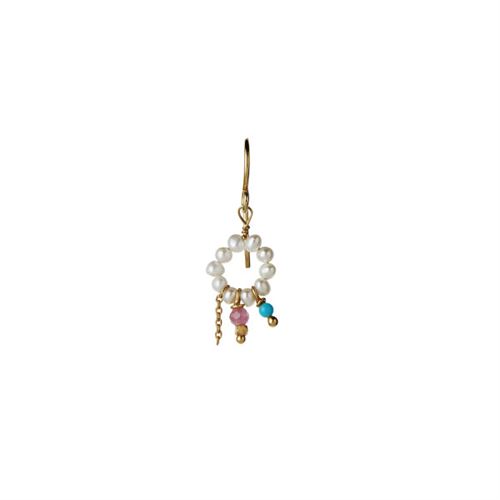 STINE A ØRERING, PETIT HEAVENLY PEARL DREAM EARRING GOLD, TURQUOISE & PINK STONES & CHAIN