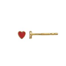 STINE A ØRERING, PETIT LOVE HEART RED CORAL ENAMEL, GOLD