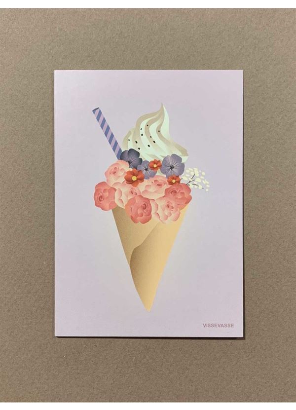 VISSEVASSE MINIKORT, ICE CREAM FLOWER GREETING CARD