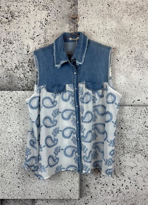 CABANA LIVING SKJORTE/VEST, BRODI H0214, DENIM BLÅ