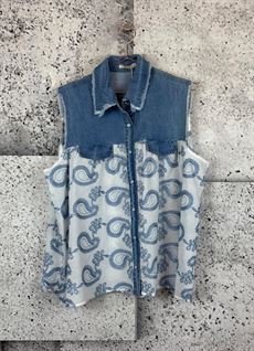 CABANA LIVING SKJORTE/VEST, BRODI H0214, DENIM BLÅ