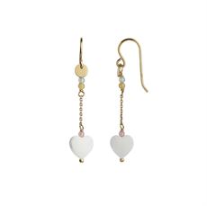 STINE A ØRERING, LOVE HEART EARRING GOLD WITH CHAIN AND GEMSTONES, PASTEL MIX