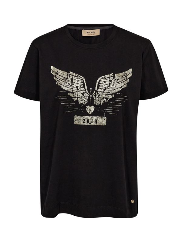 MOS MOSH T-SHIRT, MMTEJA O-SS DECO TEE, BLACK