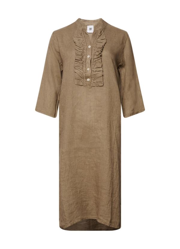 TIFFANY LANG SKJORTE/KJOLE, LONG SHIRT DRESS RUFFLE, NOUGAT