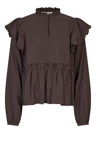 SECOND FEMALE BLUSE, TERRA FRILL BLOUSE, CHOCOLATE PLU