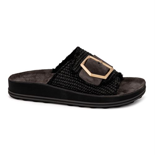 CABANA LIVING SANDAL, KORINA S-335, BLACK RAFFIA