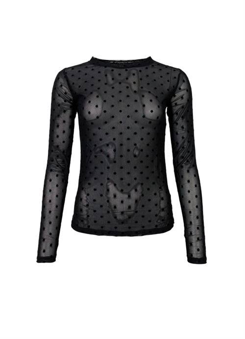 BLACK COLOUR MESH BLUSE, BCJENNIE DOTTED MESH BLOUSE, BLACK