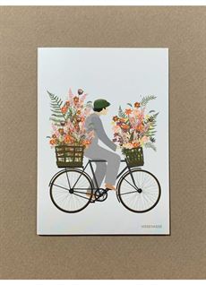 VISSEVASSE MINIKORT, BICYCLE WITH FLOWERS GREETING CARD