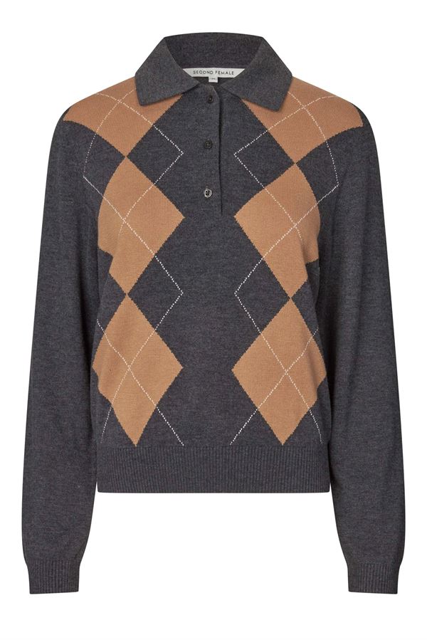 SECOND FEMALE POLO, SHAILENE KNIT POLO, DARK GREY MELANGE