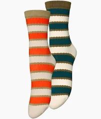 BECK SÖNDERGAARD STRØMPER, SCALLOPIA COTTA SOCK 2 PACK, GREEN/RED