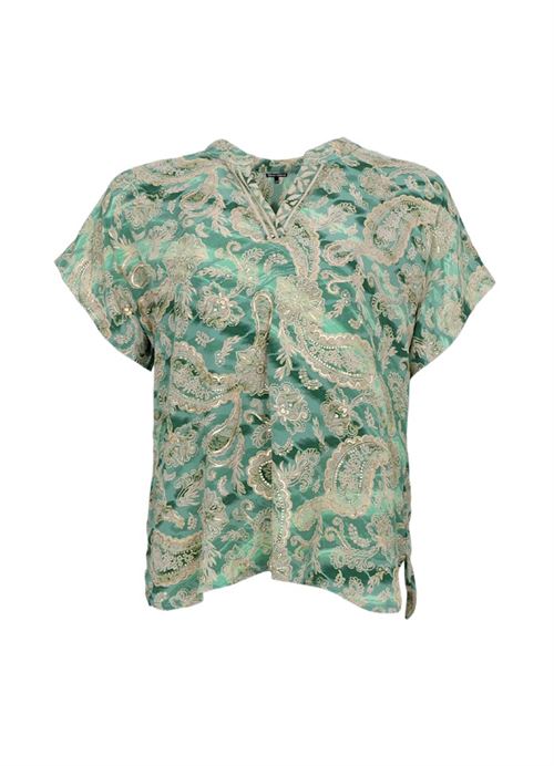 BLACK COLOUR BLUSE, BCLUNA ANDREA S/S TOP, FLORAL GREEN