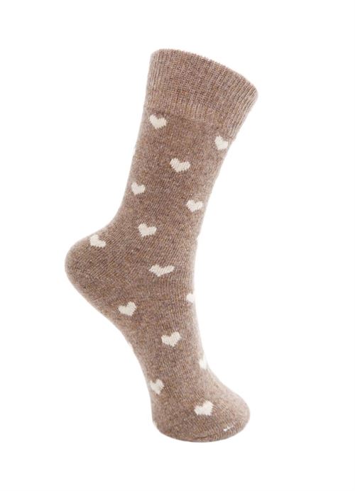 BLACK COLOUR STRØMPER, BCCAI HEART WOOL SOCK, LATTE