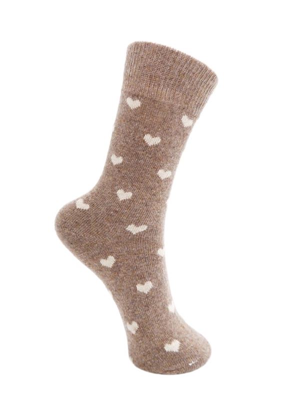 BLACK COLOUR STRØMPER, BCCAI HEART WOOL SOCK, LATTE