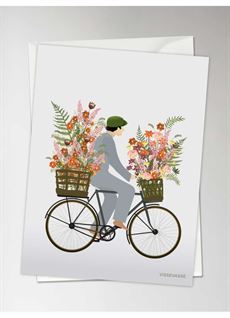 VISSEVASSE KORT, BICYCLE WITH FLOWERS GREETING CARD